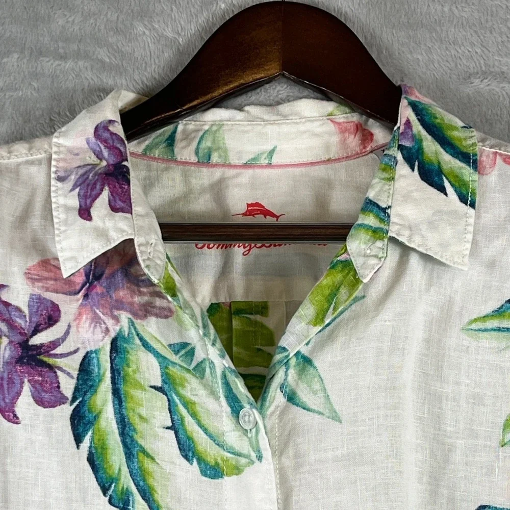 Tommy Bahama Womens XL 100% Linen Tropical Floral Beach Resort Camp Shirt Cruise - Picture 2 of 13